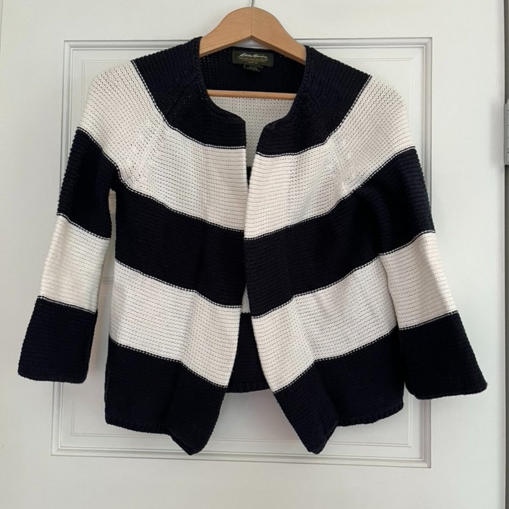 Eddie Bauer Cropped Striped Open Front Cardigan -XS